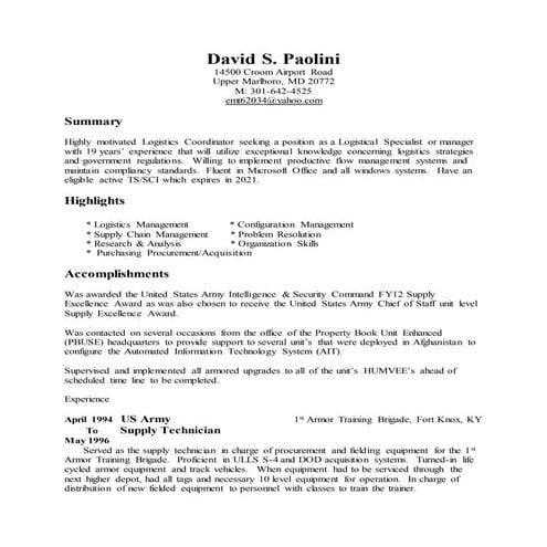 David Paolini Resume