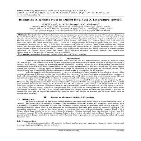 Biogas as Alternate Fuel in Diesel Engines: A Literature Review | PDF