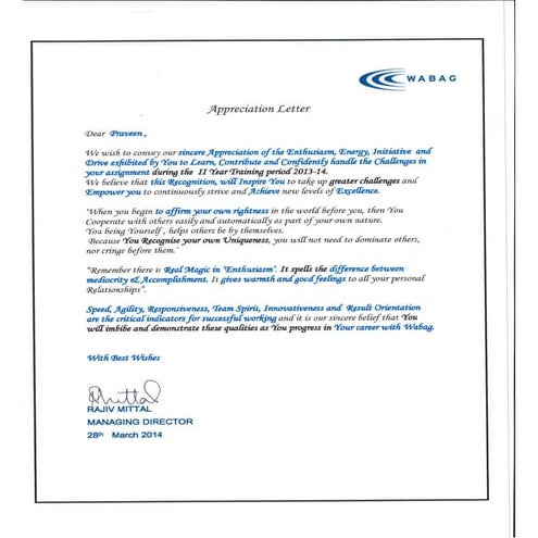 Letter of appreciation | PDF