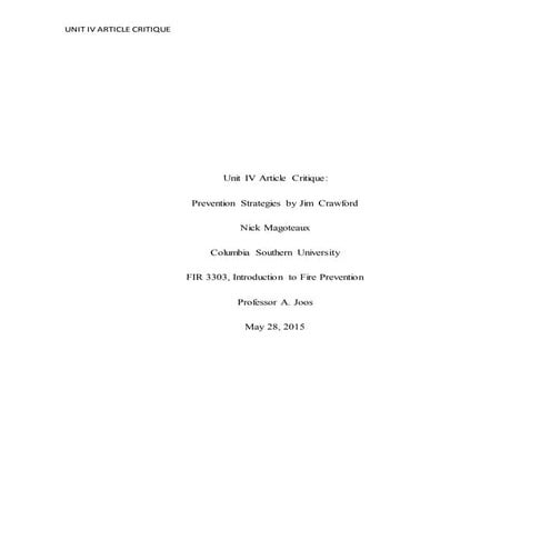 Unit IV Article Critique