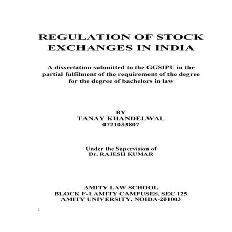 regulation of stock exchanges in india