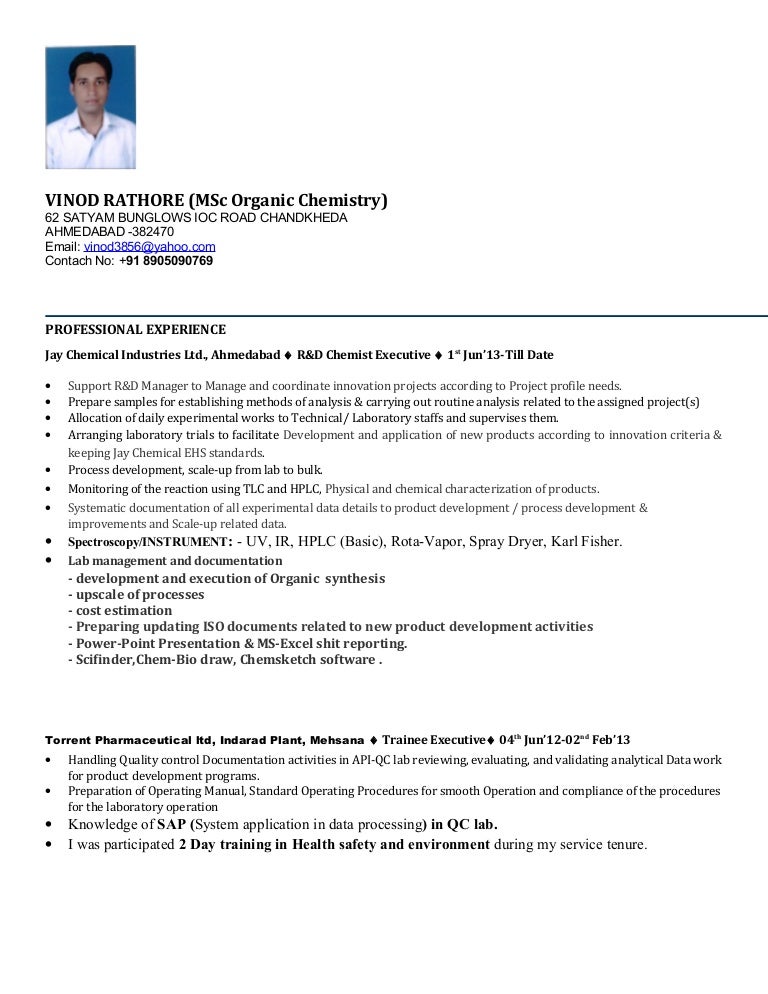 Plant Chemist Resume Sample Chemist Resume Amazing Science