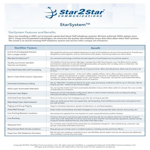 StarSystem features and benefits