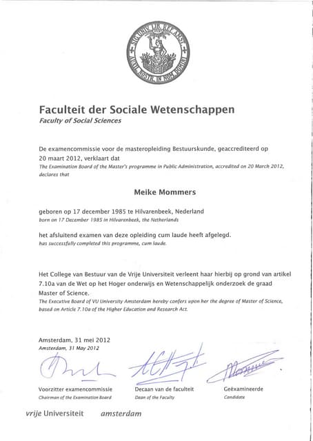Master Diploma (VU Amsterdam) | PDF