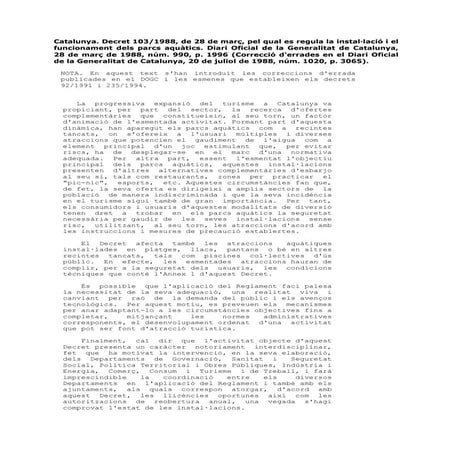 Decreto 103/1988. parques acuáticos