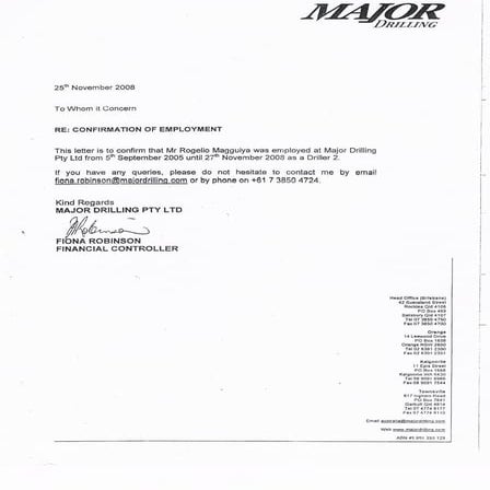Employment Certificate,Major Drilling (2)