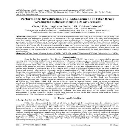 Performance Investigation and Enhancement of Fiber Bragg Gratingfor Efficient...