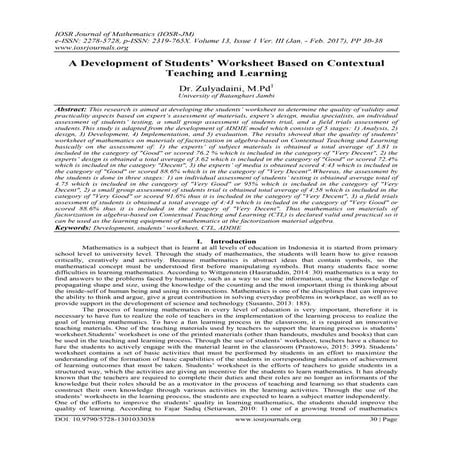 A Development of Students’ Worksheet Based on Contextual Teaching and Learning