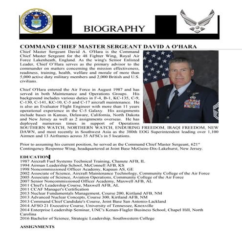 CMSgt DavidO'Hara BIO 31 Aug 16