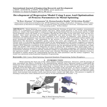 Development of Regression Model Using Lasso And Optimisation of Process Param...