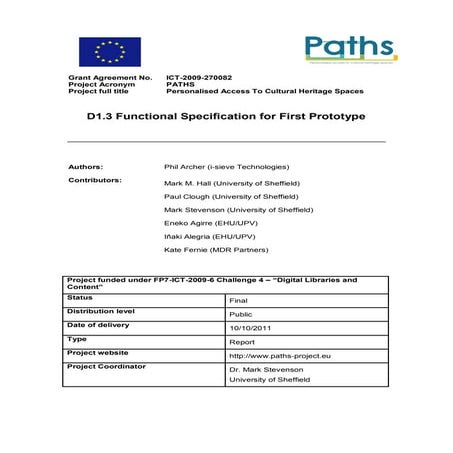 PATHS Functional specification first prototype