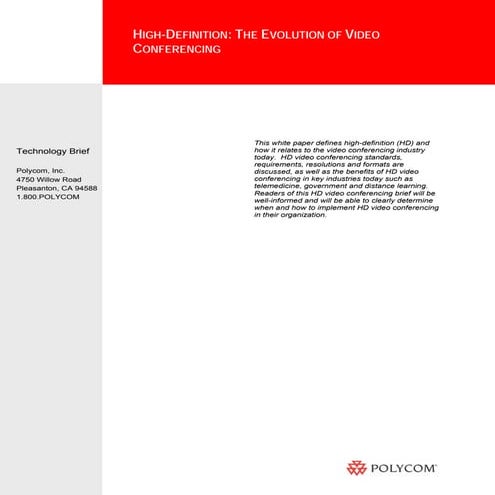 High Definition Video Conferencing End-to-end | PDF