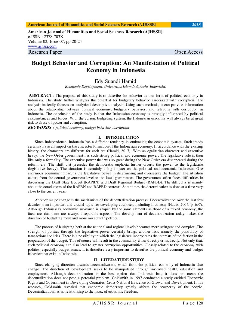 Budget Behavior and Corruption: An Manifestation of Political Economyu2026