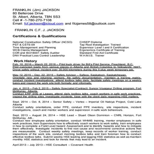 HSE Resume March 2016