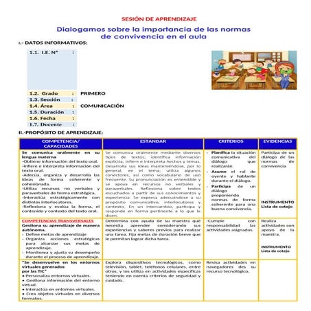 Sesión de Aprendizaje: Diálogo sobre Normas de Convivencia en el Aula ...