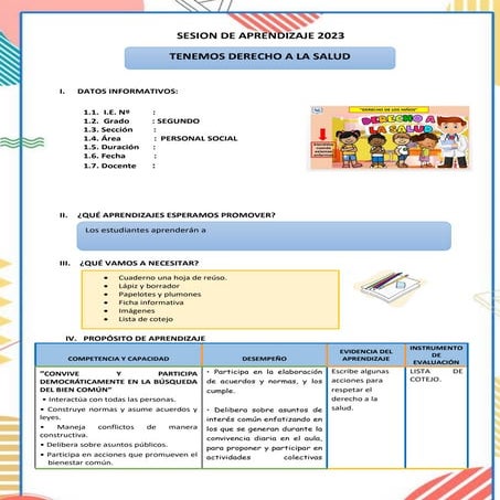Sesiones de aprendizaje primaria | AREA: Personal Social | Tema: Tenemos dere...