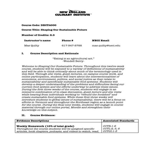 Shaping Our Sustainable Future Syllabus April