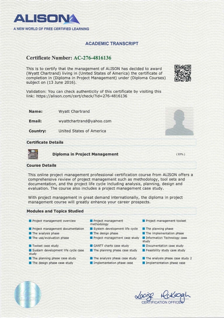 Project Management Course Academic Transcript_WC