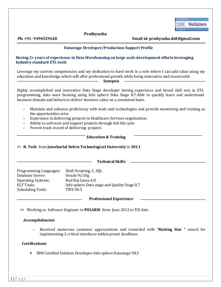 datastage sample resume