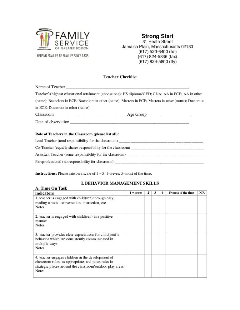 Teacher Checklist