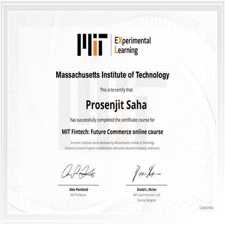 Prosenjit Saha MIT Course Certificate | PDF