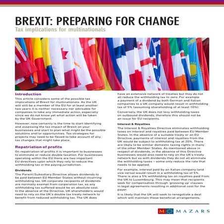 Brexit - Tax implications for multinationals