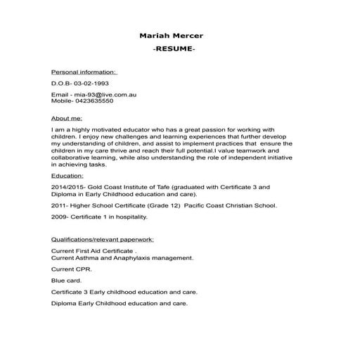 Mariah Mercer - resume