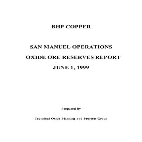 San Manuel 1999 Ore Reserves Report (Draft)