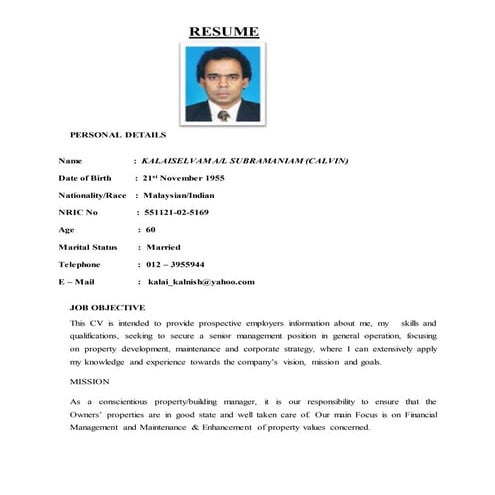 RESUME CALVIN KALAI | PDF