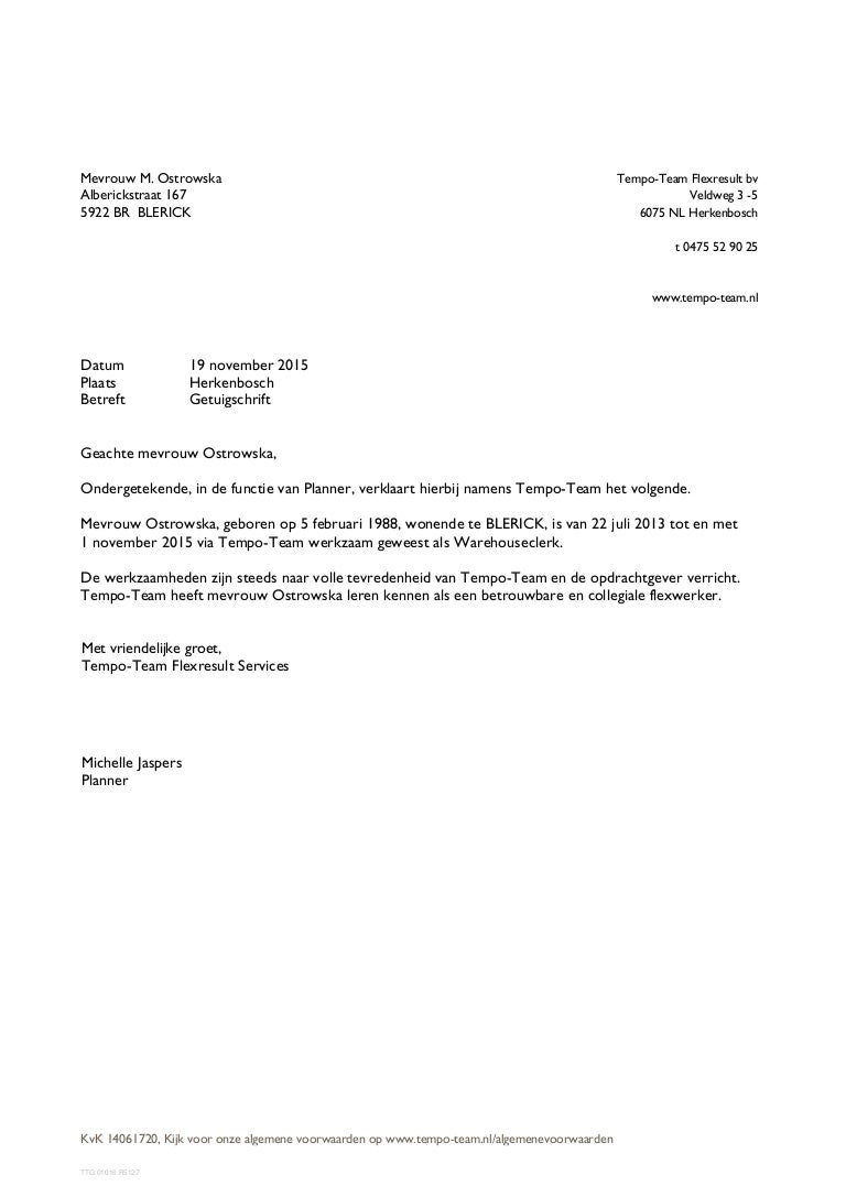 Voorbeeld Werkgeversverklaring