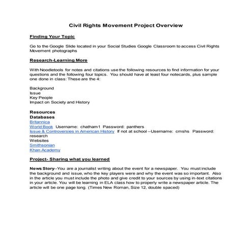 Civil rights project outline