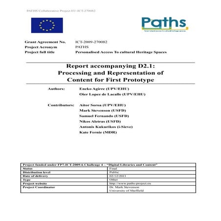 PATHS  Content processing 1st prototype