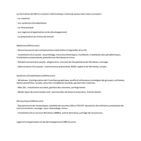 La formation de DEP en soutien informatique | DOCX