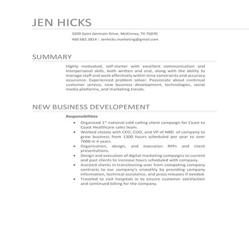 Jen Hicks Resume