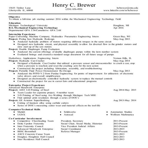 Henry Cornell Brewer Resume Fall 2015