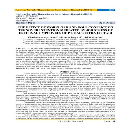 THE EFFECT OF WORKLOAD AND ROLE CONFLICT ON TURNOVER INTENTION MEDIATED ...