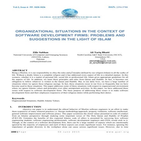 ORGANIZATIONAL SITUATIONS IN THE CONTEXT OF SOFTWARE DEVELOPMENT FIRMS: PROBL...
