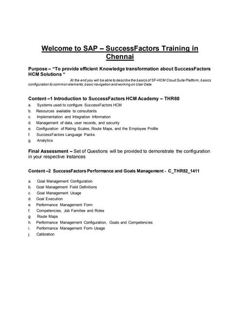 Sap Success Factor Training In Chennai presentations