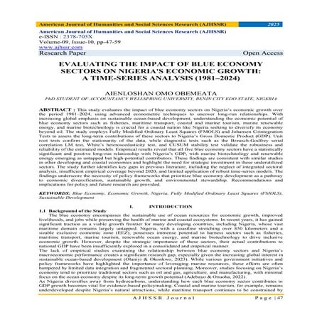 EVALUATING THE IMPACT OF BLUE ECONOMY SECTORS ON NIGERIA'S ECONOMIC GROWTH: A...