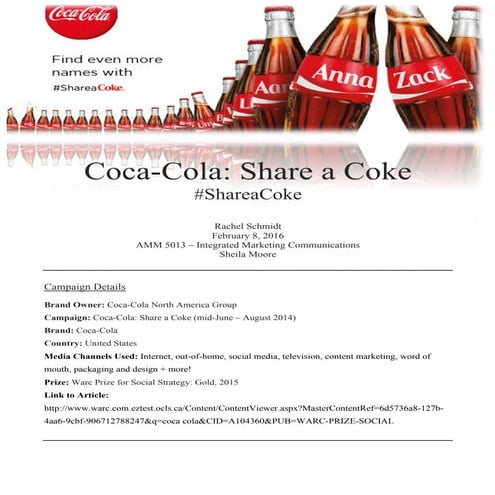Share A Coke - Coca-Cola Concept Application - Rachel Schmidt - Due February ...
