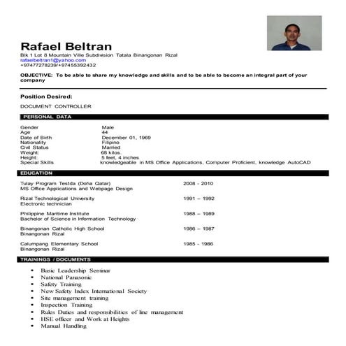 Rafael Beltran updated CV