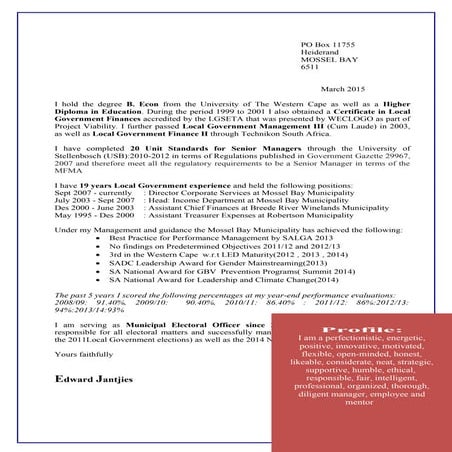 Edward Jantjies CV Update March 2015