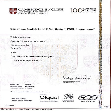 Cambridge Certificate | PDF
