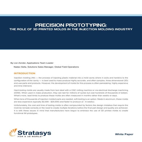 Stratasys White Paper - Injection Molding