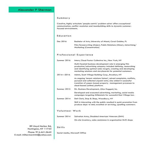 Alexander Sherman Resume