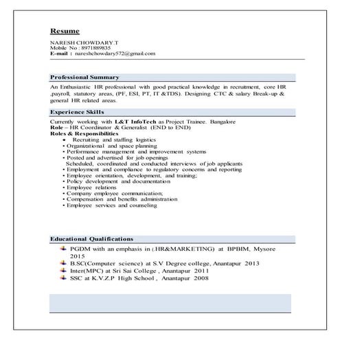 Naresh Hr Resume - L&T