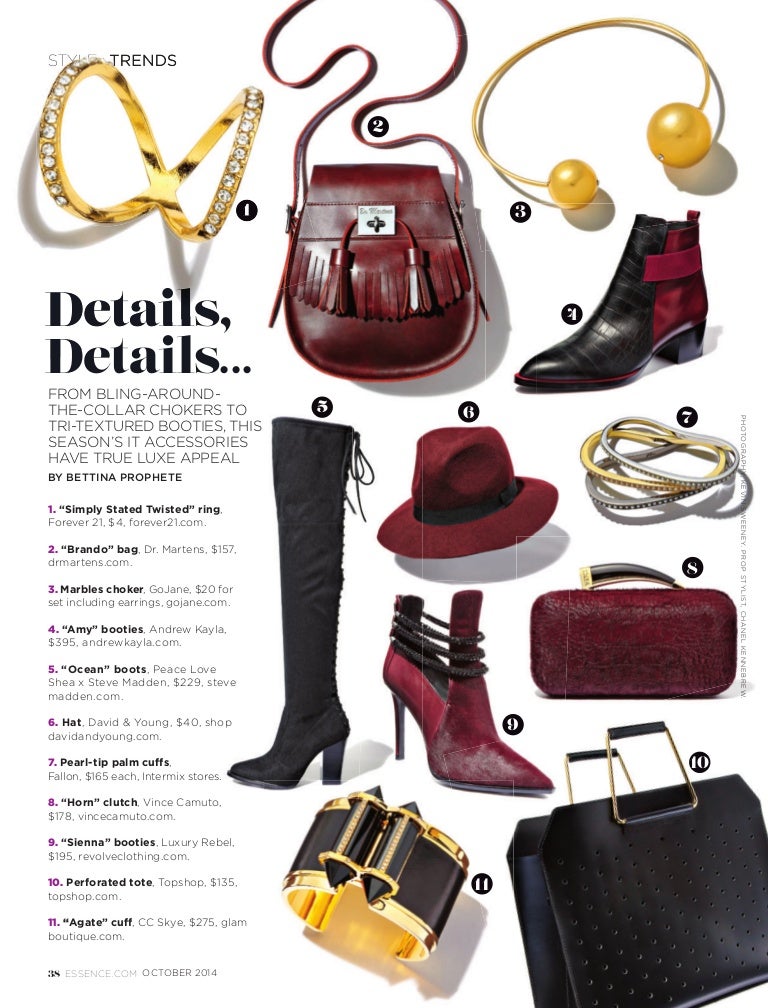 ESSENCE 2014 OCTOBER STYLE TRENDS DETAILS, DETAILS