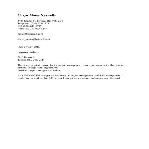 Chayo Moses Nyawello Resume