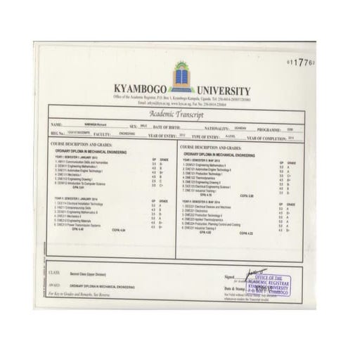 Academic Transcript Kyambogo University | PDF
