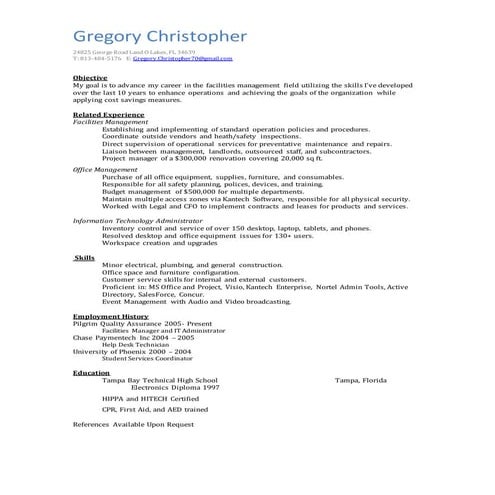 Gregory Christopher Resume Pdf